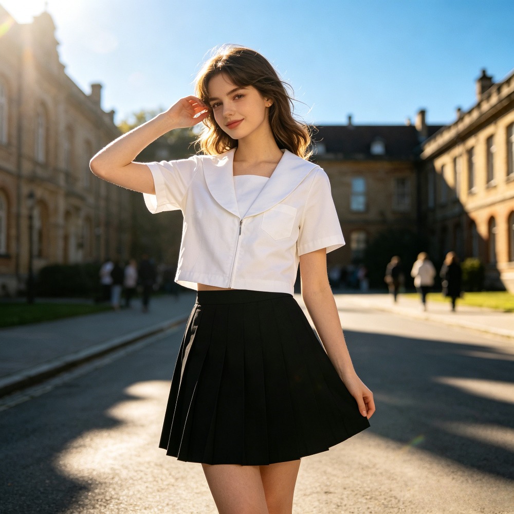 Cosplay Anime Basic - Beyaz Sailor JK Okul Üniforması Gömleği,