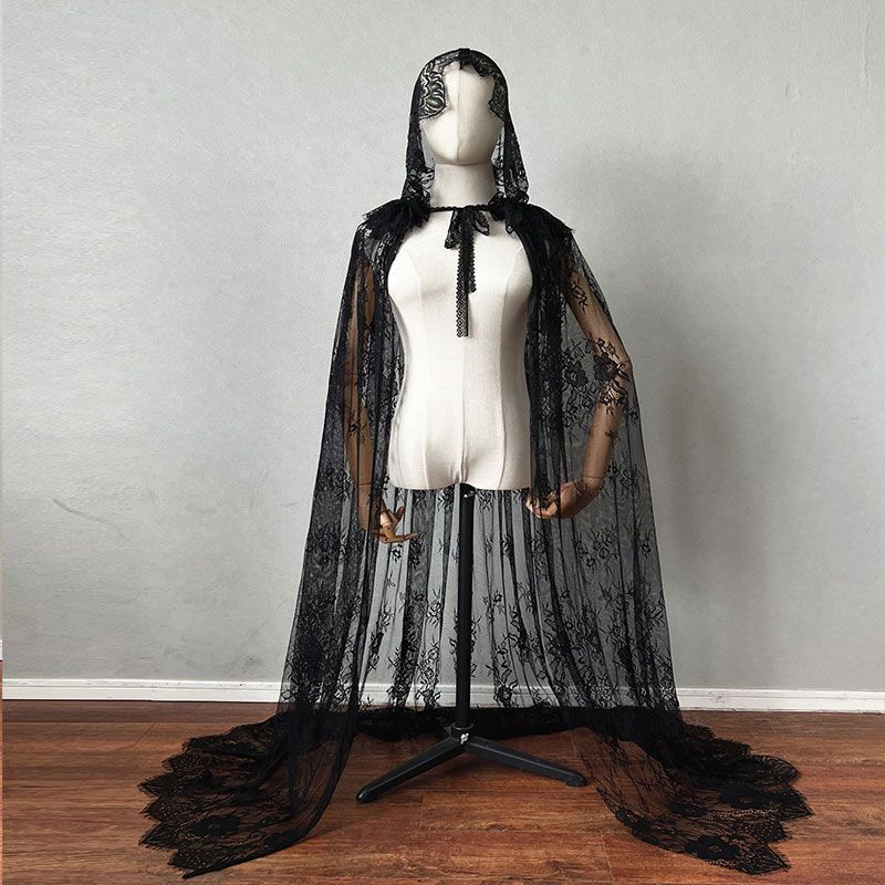 Anime Cosplay Nun - Gotik Dantel Kapüşonlu Pelerin Cadılar Bayramı